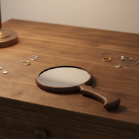 Miroir de maquillage portable moderne en bois avec cadre en aluminium, écran intégré en plastique PET, doublure 100 % coton pour une fraîcheur durable