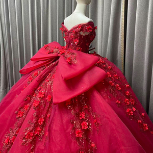 Abiti da ballo rossi moderni per Quinceañera, per donne curvy, lunghi fino al pavimento, con decorazioni in pizzo e ricami, per spose e matrimoni - Product Image 5