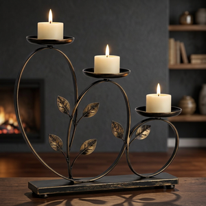 Support de bougie en métal à 3 branches, design feuille décoratif, centre de table pour la maison, salle à manger, décoration de cheminée - Product Image 6