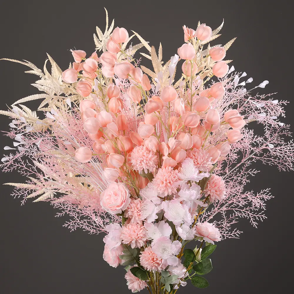 人工ピンクシリーズブーケフラワーシルクアジサイピンクローズ牡丹ウェディングデコレーション用品卸売装飾花