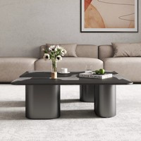 Table basse carrée de luxe VOXHOME en acier inoxydable et verre trempé pour salon, mobilier de maison