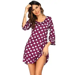 Camisón de manga de tres cuartos para mujer, vestido de noche para dormir