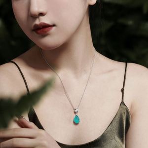 Colliers pendentifs Dylam, nouveaux bijoux fins hypoallergéniques en argent S925, pierre synthétique Paraiba, zircone 5A bleu turquoise - Product Image 2
