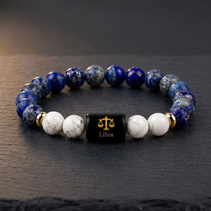 Bracelet extensible unisexe classique Libra en pierre de lapis-lazuli bleue et pierre précieuse turquoise blanche, bijou cadeau - Product Image 3