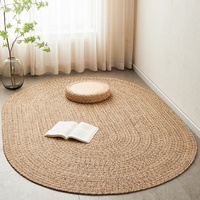 Tapis Moderne Ovale en Jute Tressé à la Main, Lin Pastoral, sans Colle pour Chambre, Salon, Table Basse, Balcon Nordique