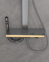 Système de robinetterie de salle de bain mural thermostatique numérique à LED, en cuivre chromé, avec pommeau de douche carré à jet, pluie, cascade et fonction de glissement doux
