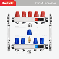 Collecteur de distribution d'eau en acier inoxydable à 5 ports pour système hydronique de tuyauterie PEX - GN800105