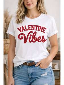 Camiseta Gráfica Valentine Vibes para Mujer, Corte Holgado Informal, Cuello Redondo, Manga Corta, 100% Algodón Jersey, Primavera Verano - Product Image 3