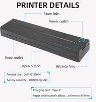 Impresora térmica móvil digital portátil A4 Conexión Bluetooth Teléfono portátil Impresora térmica de fotos de documentos A4 inalámbrica digital