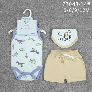 Conjuntos de Ropa de Verano para Bebés de 0 a 12 Meses, Estampado Animal, Algodón Suave, Conjunto de 3 Piezas para Bebés, Mameluco sin Mangas + Pantalones y Babero - Product Image 2
