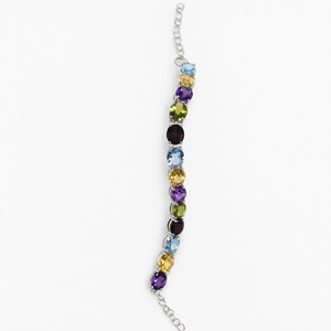 Bracelet multi-pierres avec améthyste, citrine, topaze bleue suisse, grenat, péridot, fabriqué en argent 925 avec placage rhodium - Product Image 2