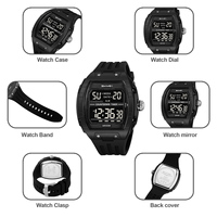 Jam Tangan Pria SKMEI 2421 Desain Unik Dial Persegi Panjang Putih Stopwatch Hitung Mundur Desain Keren Tahan Air 3ATM Digital