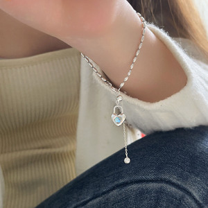 Yinruitai S925 Sterling Silver Heart Charm Bracelet With Blue Zirconia Tassel For Women Gift Jewelry <b>Light</b> Luxury Style - Product Image 1