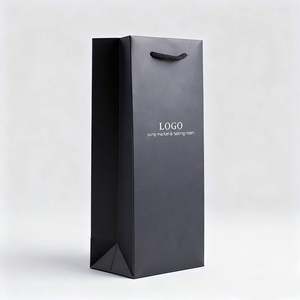 Sacs en papier noir de luxe, nouvelle arrivée, design personnalisé avec logo, pour l'emballage du vin - Product Image 1