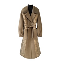 PUDI Nouvelle veste en laine mélangée à carreaux pour femme avec col en fourrure de vison, longue, hiver CT2154