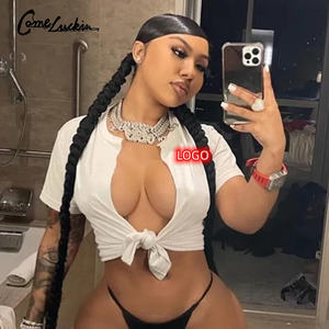 Nuova T-Shirt da Donna a Maniche Corte, Top Corto con Colletto Traforato e Lacci, Stampa Personalizzata, T-shirt Sexy per Donne - Product Image 1