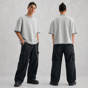 Camiseta con Gráfico Personalizado, 300GSM, Algodón Grueso, Lavado Desgastado, Hombros Caídos, Corte Cuadrado, Estampado, para Hombre - Product Image 3
