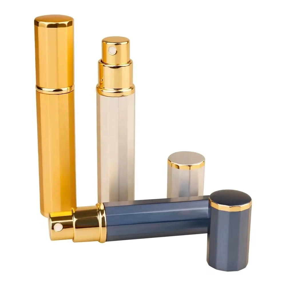 Yeni varış sıcak satış 12 taraf Mini kompakt kırmızı pembe altın gümüş Atomizer sprey parfüm şişeleri doldurulabilir alüminyum sprey kalem