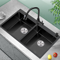 Nano noir en acier inoxydable 304 en acier inoxydable double bol évier fait main pour cuisine