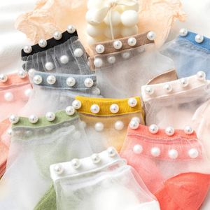 Wholesale <b>Breathable</b> Custom Girl Crystal Summer Ankle Transparent Women <b>Socks</b> With Peals - Product Image 3