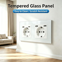 Prise murale UBARO 153 mm 2 gangues EU avec USB A+C 5V2A, panneau en verre trempé blanc, 16A 250V, série M, double prise électrique Schuko