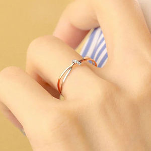 CAOSHI Dainty Two Tone Plated Twist Design Sparkling Round Zircon Anillos finos para compromiso nupcial CZ Anillos Joyería para mujeres - Product Image 6