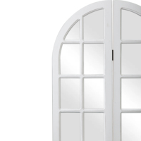 Paravent en bois blanc fait à la main sur mesure avec deux panneaux Cadre en bois rustique en verre arqué Paravent mural décoratif Miroir Séparateur de pièce
