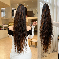 Queue de cheval synthétique en fibre haute température pour femme, style européen-américain, longue, bouclée, ondulée effet mouillé, volumineuse, avec clip de fixation