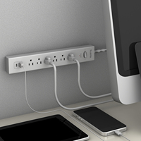 6 Stopkontak dan USB-C PD30W Horizontal Power Strip, Pelindung Lonjakan Arus 735J, Perlindungan Beban Berlebih, Indikator LED dan Sakelar Reset
