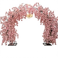 Gapura Bunga Sakura Artifisial Warna Merah Muda untuk Pernikahan, Latar Belakang Acara dari Bunga Sutra, Portabel, Buatan Tangan, untuk Perayaan