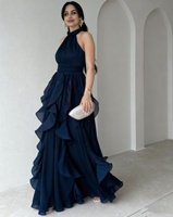 Robe longue OUDINA tendance décontractée à col halter sans manches, style vintage élégant avec volants, grandes tailles pour femmes