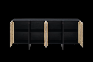 <span class=keywords><strong>Credenza</strong></span> Moderna in Rovere a Contrasto, Top e Base Neri, Quattro Ante in Legno Naturale per Soggiorno e Sala da Pranzo - Product Image 4