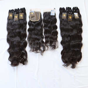 Mechones de cabello humano virgen indio, Cabello 100% sin procesar con ondas profundas, Frontal 13x4 y cierre de encaje 4x4, extensiones de cabello humano sin procesar, venta al por mayor - Product Image 2