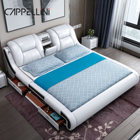 Modernes Design Intelligentes Lederbett Kingsize Doppel Schlafzimmermöbel Set Queensize Multifunktionales Smart Luxusbett mit TV