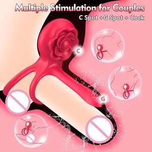 Anello Vibrante di Lusso a Forma di Rosa per Uomo, Doppia Stimolazione per il Piacere di Coppia, Potenziante e Ritardante, Sex Toy Maschile in Silicone - Product Image 5