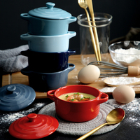 Bol à soupe rond en porcelaine de style nordique, anti-brûlure, à double anse, avec couvercle, bol à riz en céramique pour la maison, vaisselle résistante au four