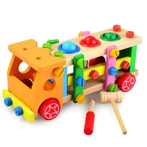 COMMIKI Manufacturers Supply Wooden Children's Multi-functional Knock Disassembly Nut Car Combination Hands-on Educational Toys