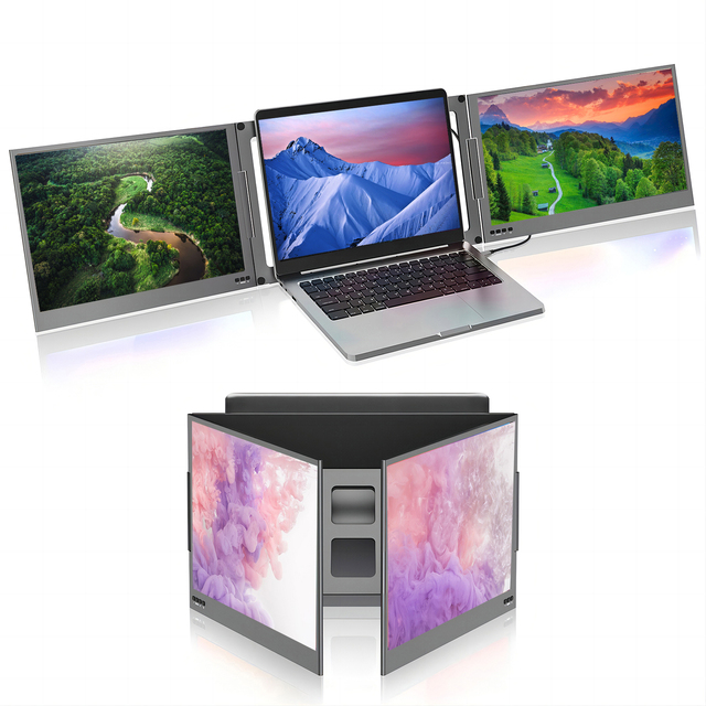 Dual Screen Laptop Extender Monitor 15.6"inch Portable - Triple Folding Display for Gaming, Forex Trading, PC Macbook