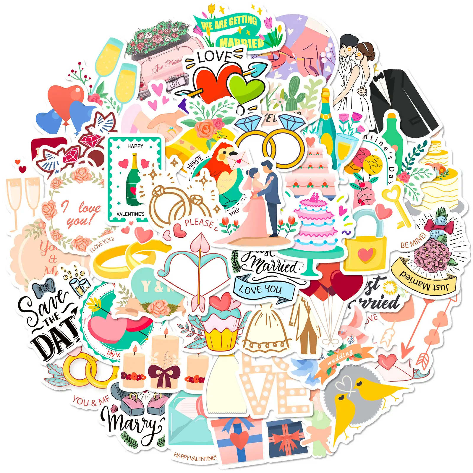 Valentine carton PVC Sticker Wedding party Quà Tặng colourful nhãn tái sử dụng HD in ấn DIY niềm vui dính đáng yêu Ins phong cách bao bì