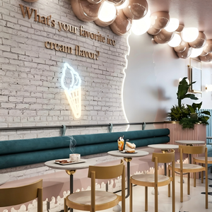 Muebles Modulares de Lujo Personalizados para Cafetería y Pastelería, Diseño de Tienda de Café con Mostradores Curvos, Iluminación LED y Asientos de Terciopelo - Product Image 6