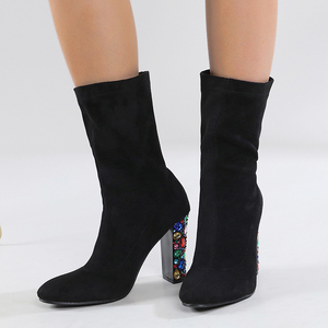 Bottines sexy à talon épais en tissu élastique pour femmes - Product Image 2