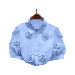 Camiseta sin mangas para mujer con estampado floral 3D, mangas abullonadas, corte regular, color liso, poliéster, antiencogimiento, para uso diario, rosa, albaricoque, azul - Product Image 5