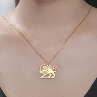 Collier Lion et Soleil de l'Empire Persan, Collier Vintage Lion Royal de Perse, Collier en Acier Inoxydable Symbole Historique Persan