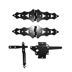 Hochleistungs-8 Zoll dekorativer Riemen-Hinges und federbelasteter Latch schwarzes Holztor-Hardware-Set-Kit für Außenzaun-Schaukel