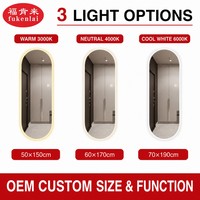 Miroir mural pleine longueur Fullkenlight au design moderne, sans cadre, avec commande tactile, éclairage intégré et rétroéclairage pour le corps entier