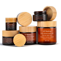 Pot en verre ambré hermétique et opaque de 5g, 15g, 30g, 50g pour crème visage cosmétique et soins de la peau, avec couvercle en bambou – Vente chaude