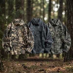 Nouvelle veste chemise décontractée pour homme, style designer, à simple boutonnage, en coton et velours côtelé, effet délavé, avec boutons personnalisés, coupe ample, motif camouflage, style cargo, pour le travail - Product Image 3