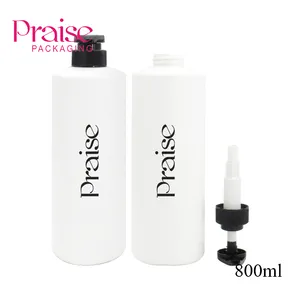 Distributeur de bouteilles de shampoing rechargeables en plastique, 800ml PE rond vide pour lavage du corps, conteneur avec pompe, blanc