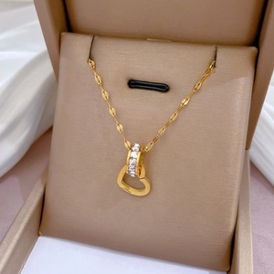 Collares de Acero Inoxidable con Circonia para Mujer, Diseño de Corazón y Círculo, Accesorios de Joyería, Venta al Por Mayor - Product Image 6