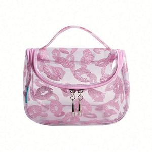 Bolsa de Aseo Impermeable de PVC con Estampado de Labios Rojos, Bolsa de Cosméticos Cuadrada Transparente para Viaje, Bolsa de Maquillaje - Product Image 5
